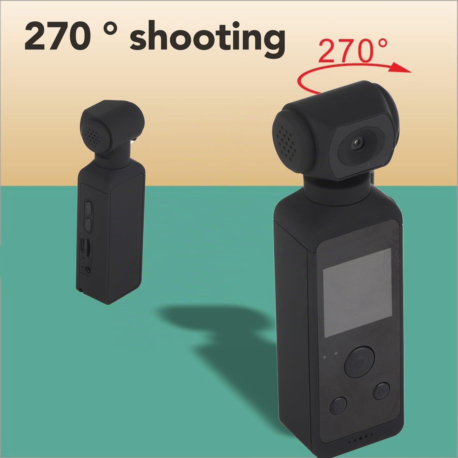 Yunir Caméra d'action de Poche, Caméra Portative Rotative à 270 ° 4K 16MP HD avec écran de 1,3 Pouces, Anti-secousses, Boîtier étanche, Support à Clip, pour la Prise de Vue en Plongée