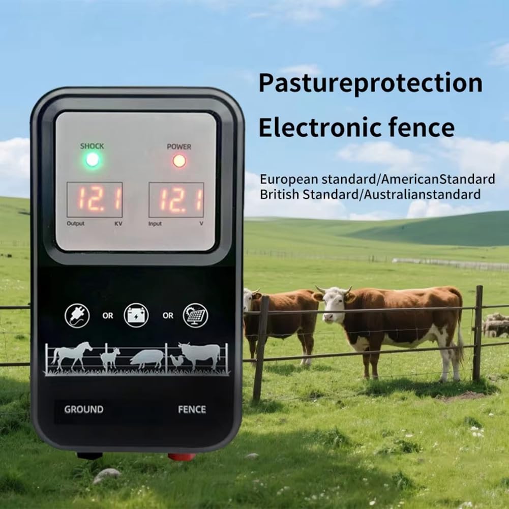Cerca Eléctrica de Impulsos para Protección de Pastos, para Ganado, Ovejas, Caballos, Animales de Granja, Dispositivo Transformador de Impulsos, Kit de Pastor Eléctrico, Enchufe UE de 12 V.