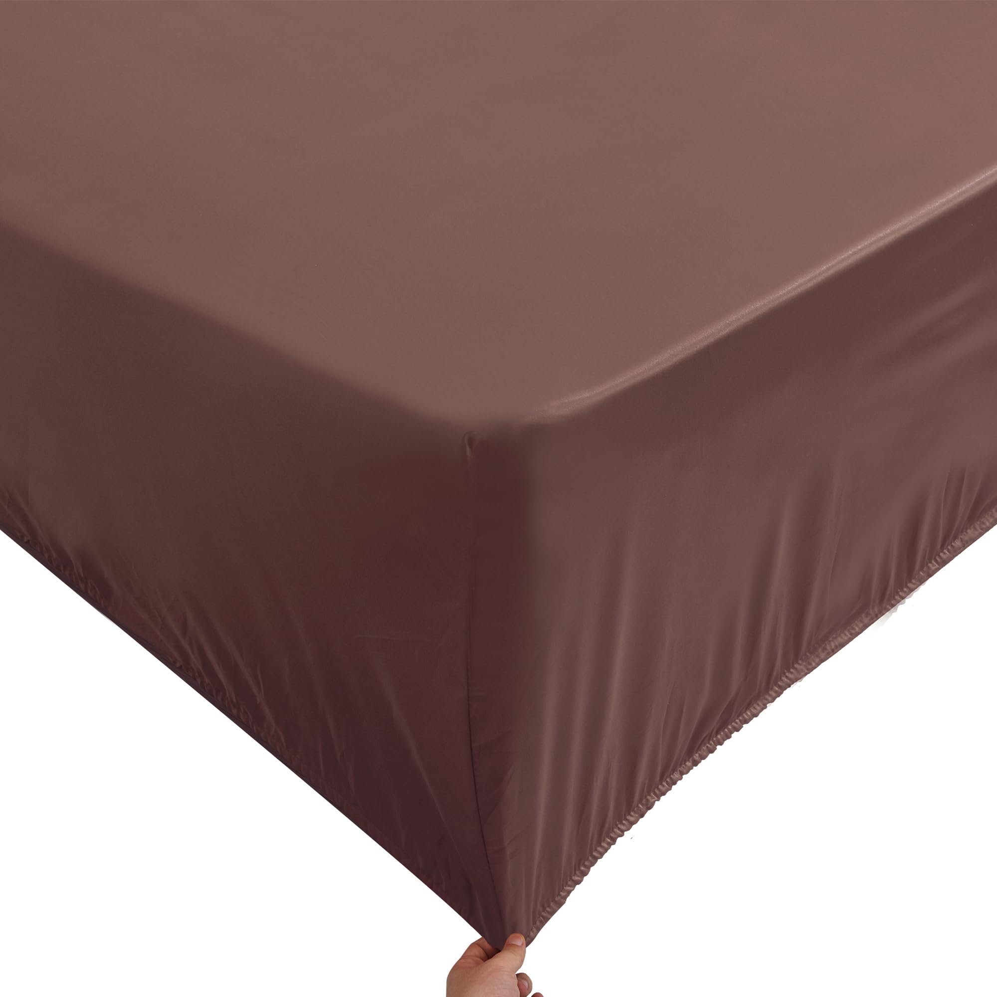 ROOEE Satin Silk Fitted Sheet with Pillowcase Set Breathable Soft Bedding Brushed Fabric Wrinkle - Image 4