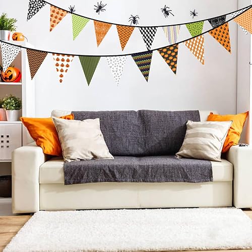 Miniatura 2 de Banderín de tela para decoración interior y exterior de Halloween, banderas triangulares, letrero de calabaza, divertida guirnalda de banderines
