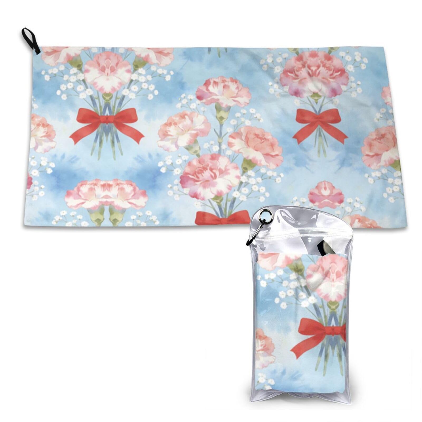 Pink Carnations with Red Bows Print Quick Dry Towel 16x31.5in White