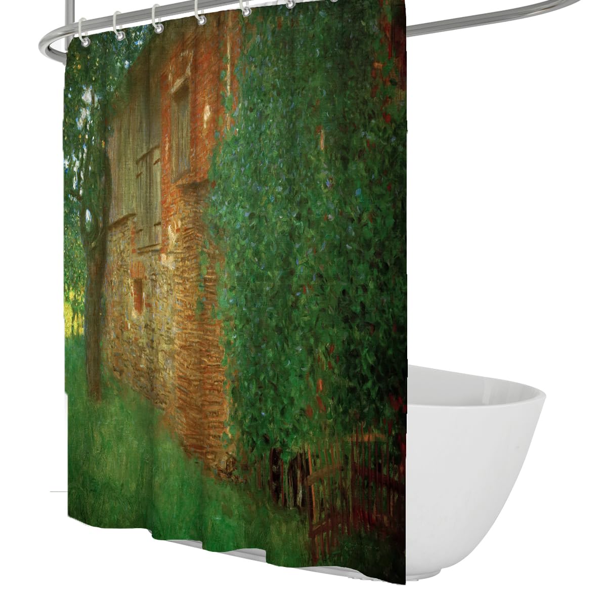 OLLIAR Home Rustic Farmhouse Shower Curtain Green Botanical Plant Brick Cottage Art Bath Curtain Restroom Decor Accessories Fabric Waterproof with Hooks 240x180cm