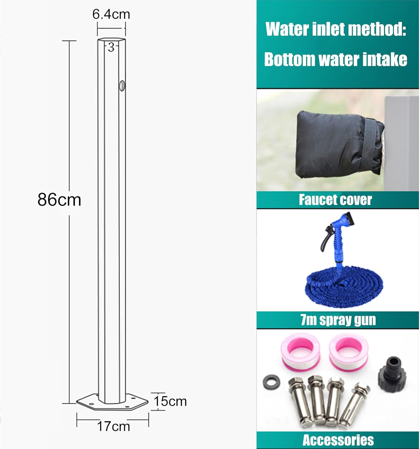 Stainless Steel Freestanding Garden Water Column with Faucet & Hose Hanger, Outdoor Hydration Solution with Mounting Accessories, Durable Watering Tool (17×86cm)