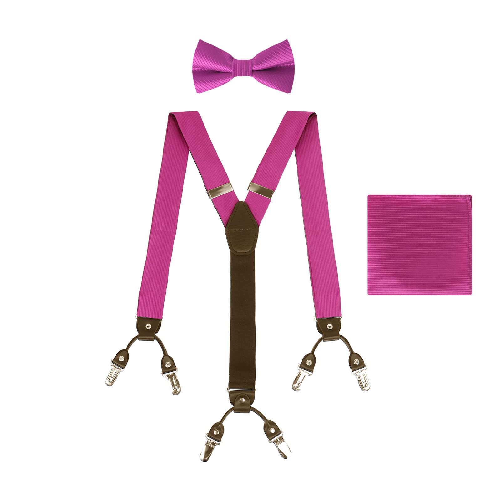 EpointMen Suspenders 25.6"-Neck-Size Clip-On Adjustable Elastic-Band Famliy Shirt Suspenders Bowtie Handkerchief Set