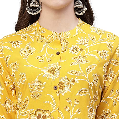 Image of Stylum Women's Aqua Floral Printed Rayon A-Line Kurta | Comfortable Daily Office & Casual Wear (Available in Plus Sizes)