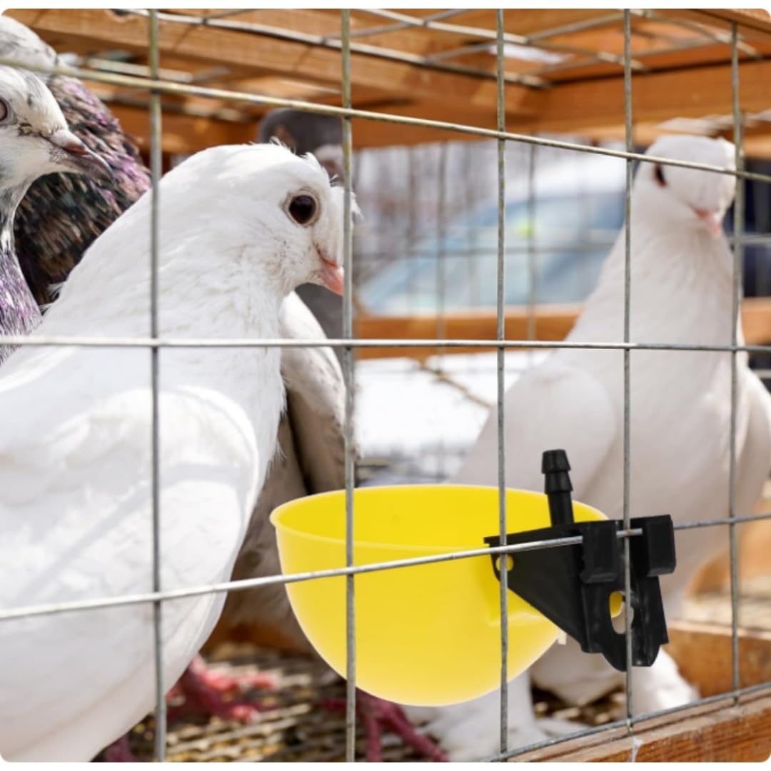 Bebedero Automático para Codornices y Pollitos, de Plástico Amarillo, Fácil de Limpiar y Almacenar para Jaulas de Aves (Paquete de 10, 9,5 mm)