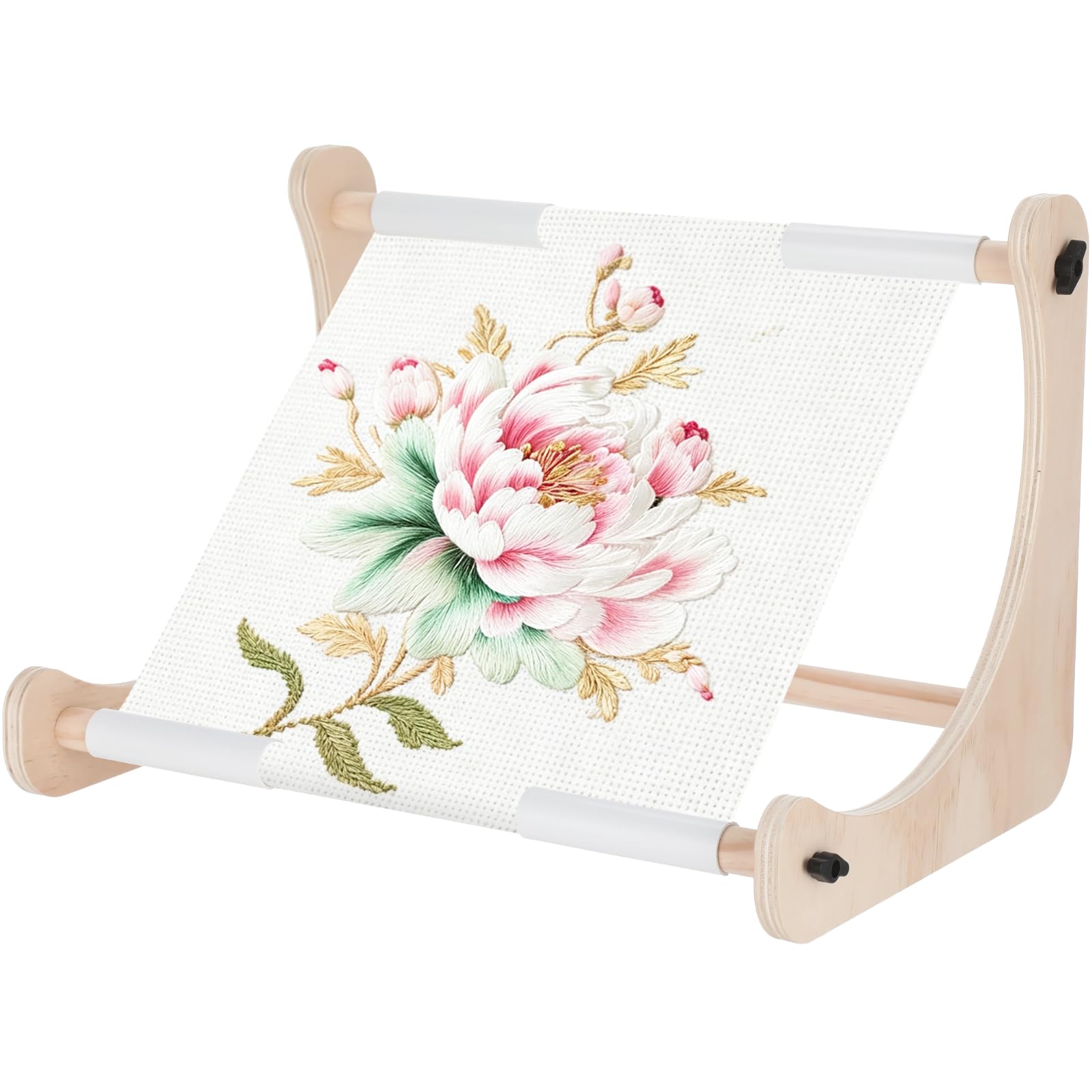 BATTIPAW Wooden Adjustable Embroidery Stand, Embroidery Table Hoop Stand Wood Hoop Holder Cross Stitch Frame Stand,Hands-Free Cross Stitch Holder for Arts Crafts Sewing, 11.4 x 13.3 in