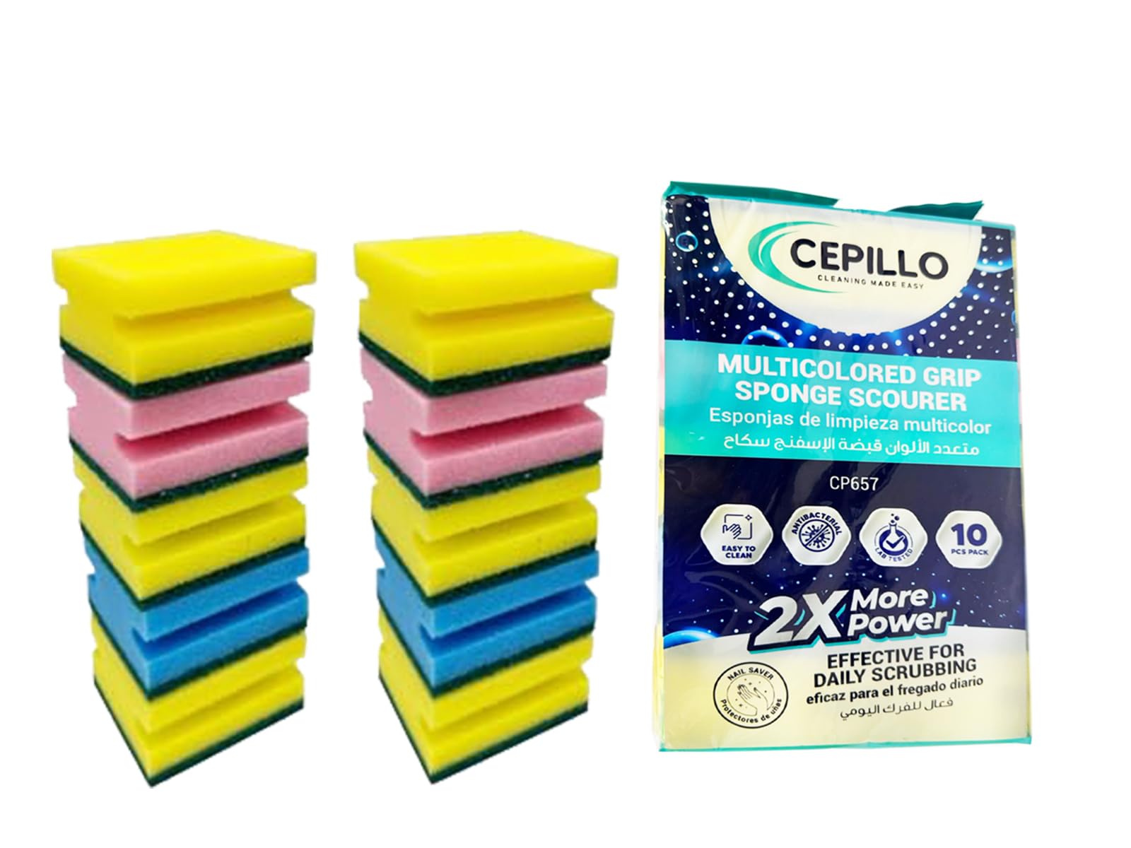 CEPILLO 10pcs Multicolored Grip Sponge Scourer/Dish | Dishwashing Sponge | Scrub | Kitchen Cleaning Sponge for Cups, Plates, Cutlery & More - Multicolour 8.5x7x4.5cm
