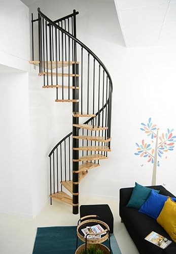 Austrian Indoor Spiral Staircase, Beech Wood Lacquered Steps, Aluminum Handrail