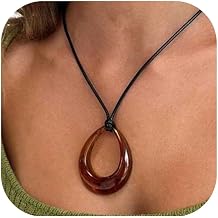 Boho Necklace Gold Pendant Jewelry for Women Chunky Gold Necklaces Statement Big Circle Black Necklaces Western Leather Rope Necklace Trendy