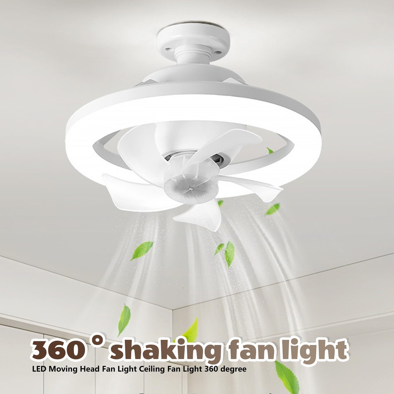 GOMETY Wentylator sufitowy z oświetleniem, lampa RGB z wentylatorem, 3 stopnie nawiewu, mała lampa sufitowa z wentylatorem, obracany o 360°, E27, możliwość ściemniania, z pilotem zdalnego sterowania