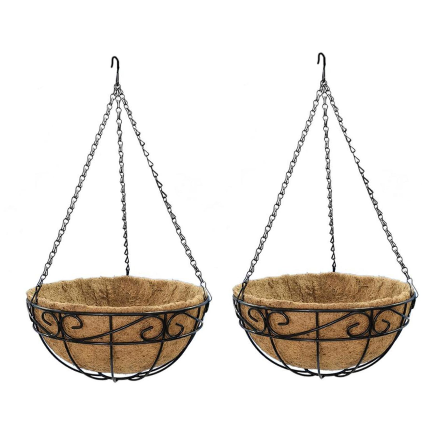 CAKEEYUM Metal Hanging Planter with Coir Liner Flower Hanging Basket Indoor Outdoor Plant Basket for Garden Decor Style2 10inch 2pcs gardening