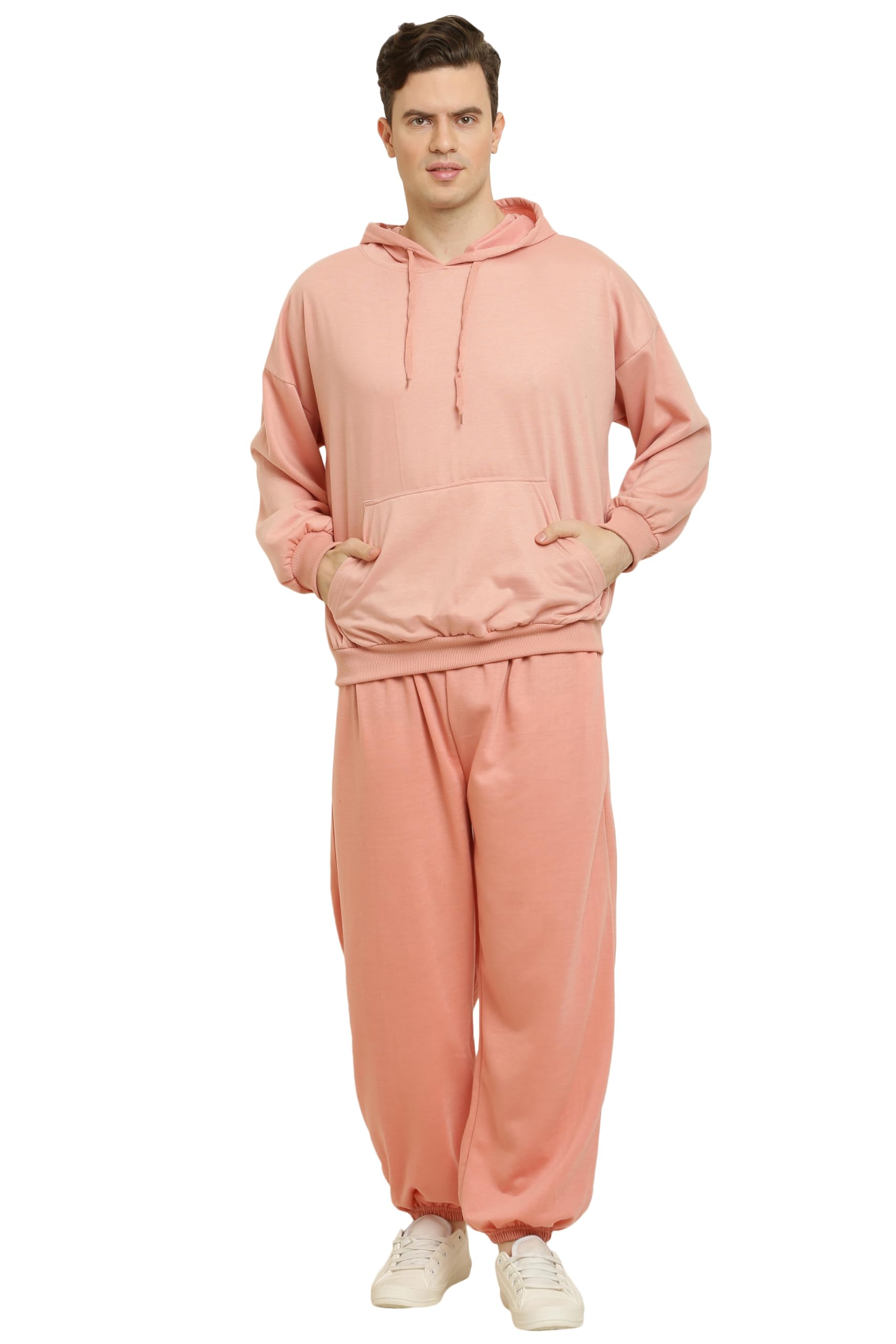 GLAMY Men's Fleece Long Sleeve Pullover Hoodies Set Full Length Winter Nightwear Pajama and Hoodie Set Tracksuit (3XL to 10XL) (7 Colours) (IN, Alpha, 3XL, Plus, PEACH)-picture-11