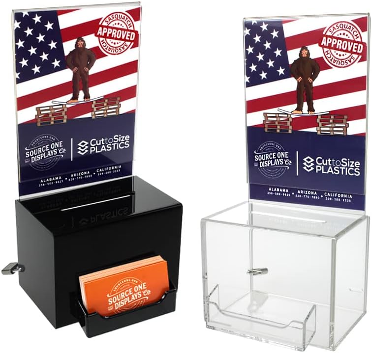 Miniatura 2 de SourceOne - Caja de donación acrílica oblonga con llaves de bloqueo y soporte para tarjetas de visita, 5 pulgadas de ancho (1 paquete, parte trasera)