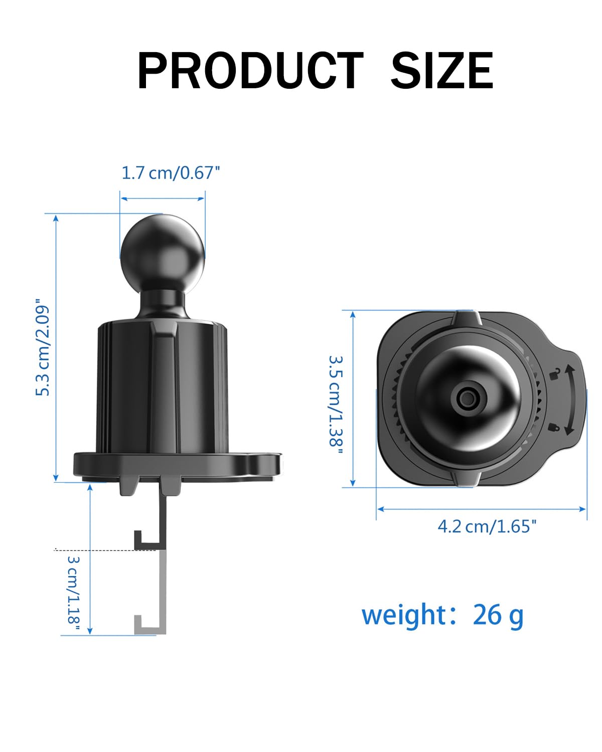 Paquete de 2 clips de ventilación para la mayoría de teléfonos de coche, soporte de teléfono celular, agarre de ventilación con bola de junta de 17 mm de diámetro, clip universal de ventilación para