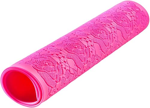 Miniatura 6 de Tapete de silicona para fondant, molde de encaje con impresión de rosas (16 x 12 pulgadas, rosa rosa)