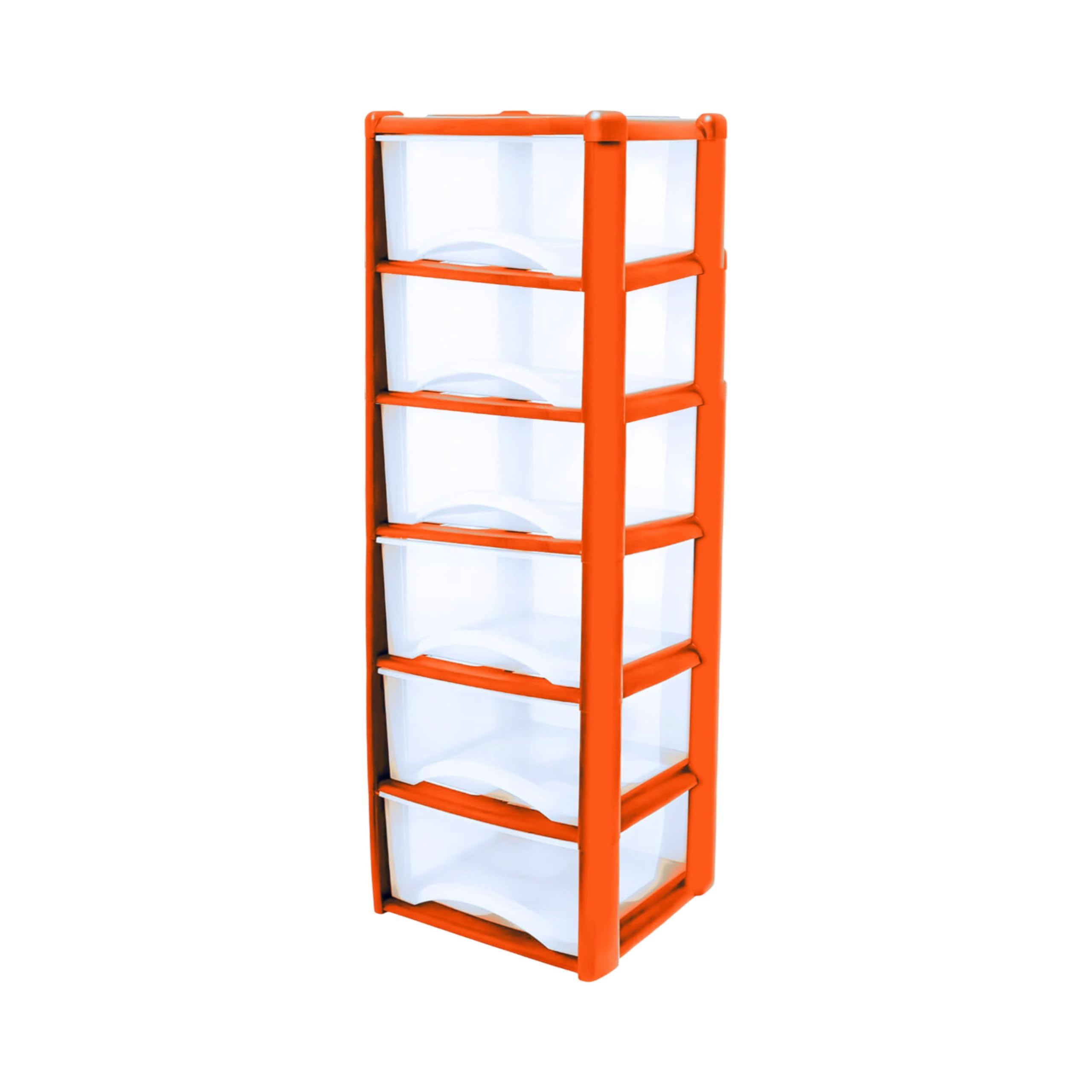 Neat. 6 Plastic Storage Drawers Unit with See-Through Drawers, Compact Vertical Design – Durable Plastic, Ideal for Organizing Office Crafts, and Household Items, 120cm x L39cm x W39cm -Orange
