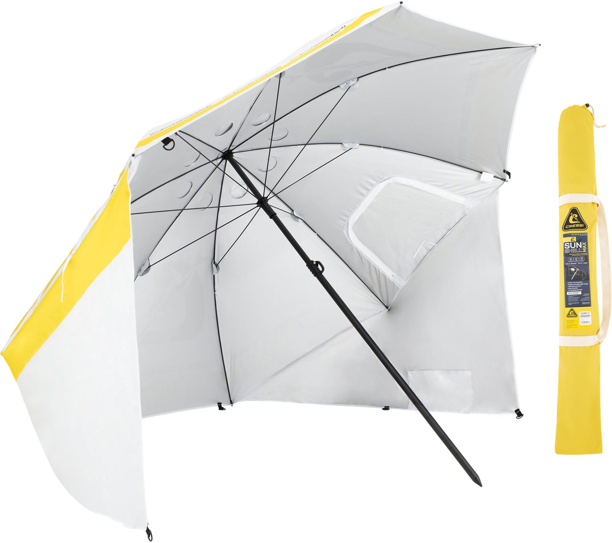 Cressi Sunshell Umbrella Parasol Max White/Yellow/Black - Lightweight and Portable Outdoor Parasol, for Protection from the Sun and Bad Weather, Ø 250cm