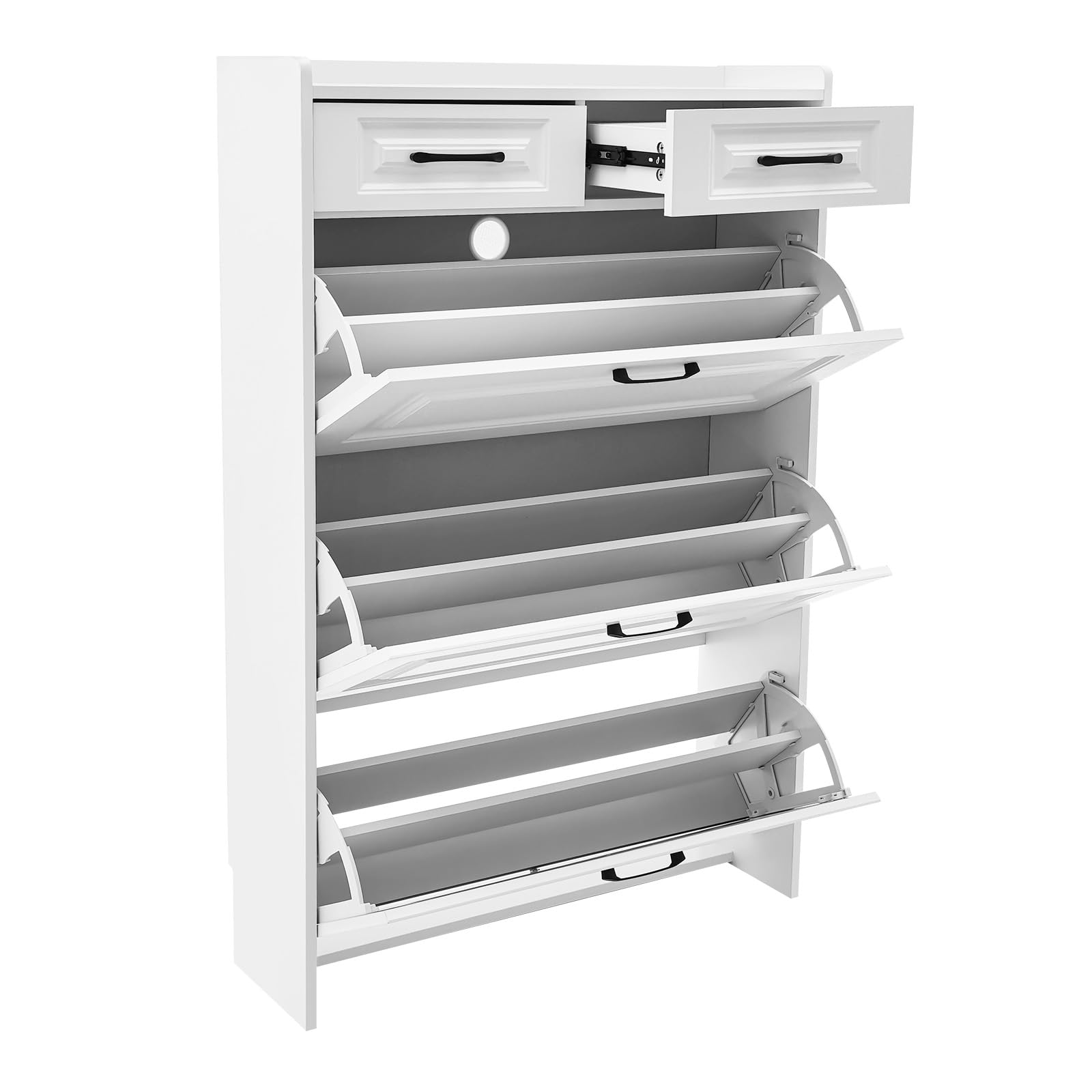Scarpiera con 2 cassetti, scarpiera sottile, divisorio regolabile, per 16-20 paia di scarpe, guide silenziose, per corridoio, soggiorno e corridoio, 80 x 24 x 120 cm, bianco