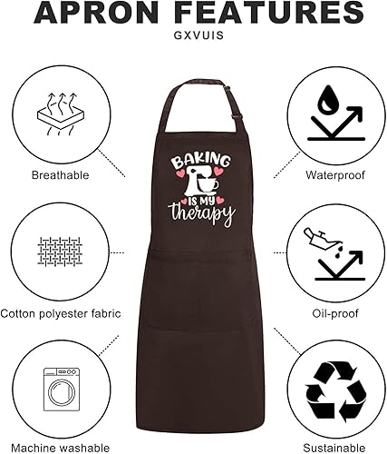 Miniatura 5 de Baking Is My Therapy Delantales para mujer con 2 bolsillos horneados impermeables ajustables babero de cocina delantal de cocina para panaderos