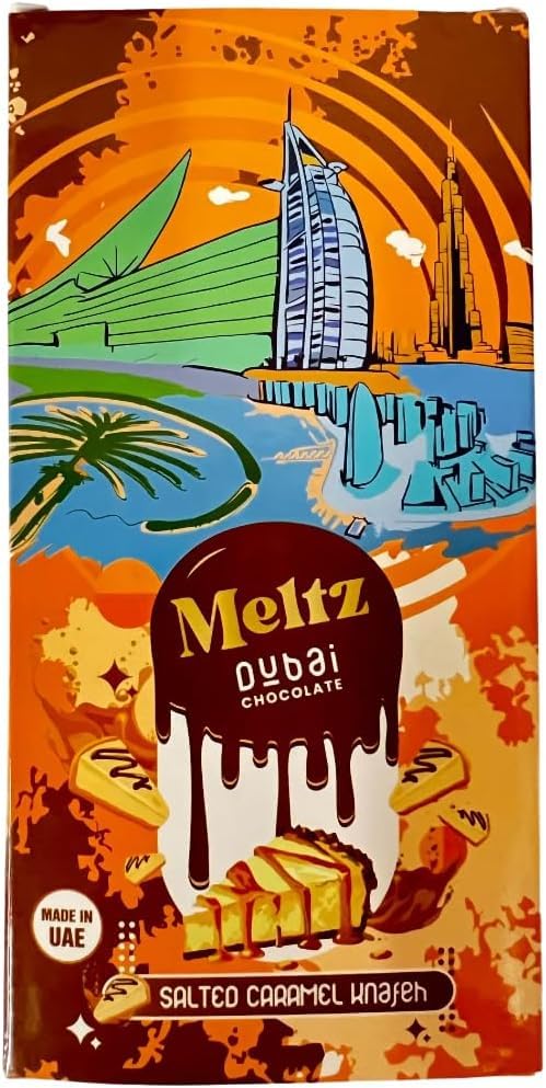 Meltz Pistachio Dubai Chocolate Bar Salted Caramel 192g - Filled With Premium silk Cream Crispy Kataifi - Luxury Rich Milk Chocolate, Individually Wrapped - Perfect Dubai Sweets Treat Box Dairy Gift (pack of 1)