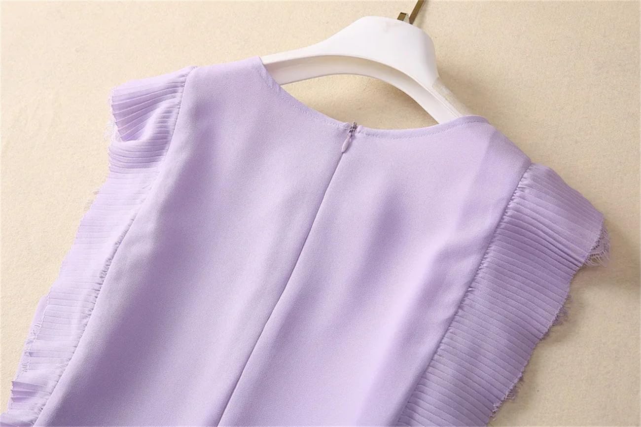 Yeuyyben Abito lungo da donna in chiffon plissettato, con fiocco, colore viola, per vacanze estive e feste