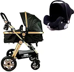 Kit Completo Carrinho 3 em 1 Premium + Bebê Conforto - Versátil e Sofisticado - Preto