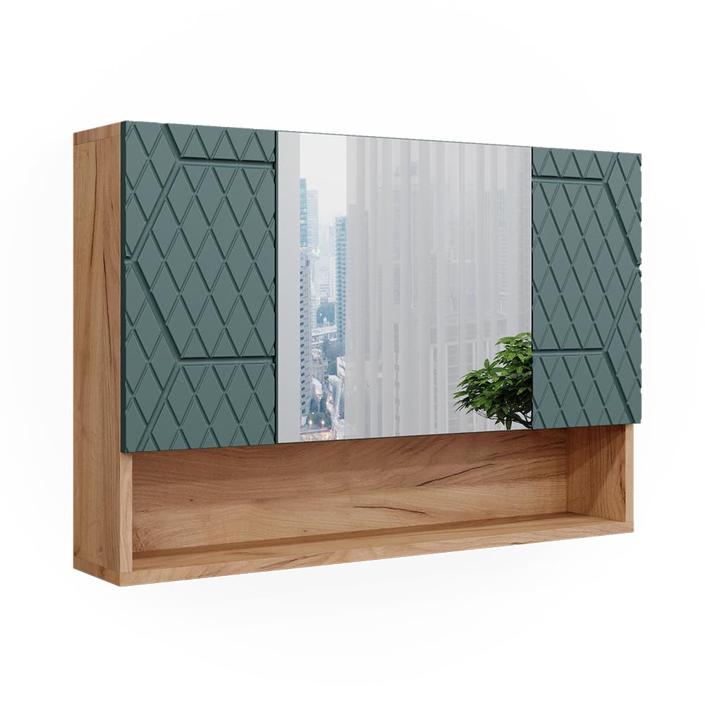 Vicco Badspiegelschrank Irma – 80,1 x 55 cm, Goldkraft Eiche/Grün