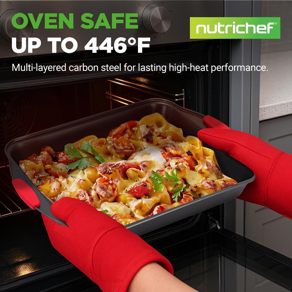 NutriChef Juego de bandejas para horno antiadherentes, juego de 6 bandejas de horno, incluye bandejas de galletas para hornear, molde para pan, moldes para magdalenas, molde para pasteles, negro con