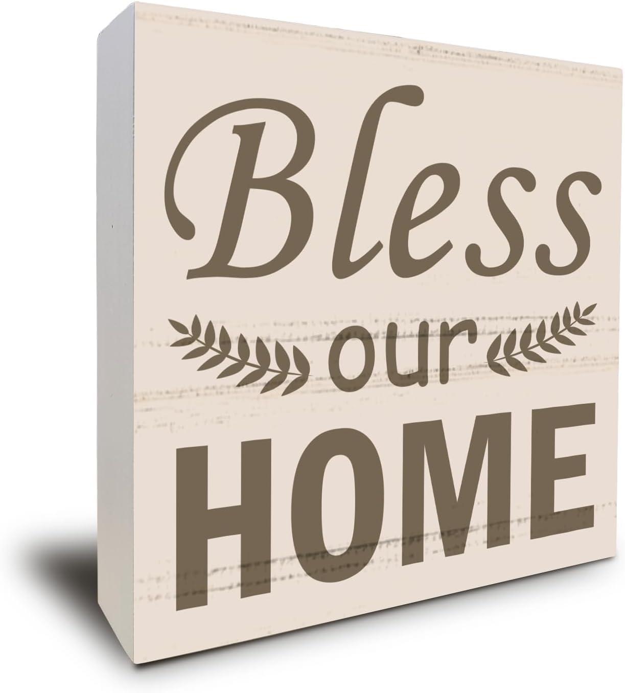 Bless Our Home Farmhouse Kitchen Decor Wood Box Sign Rustic Wood Plaque Farmhouse Block Sign Rustic Home Decor Office Tabletop Desk Decor Gift for Women Men 5x5 Inches