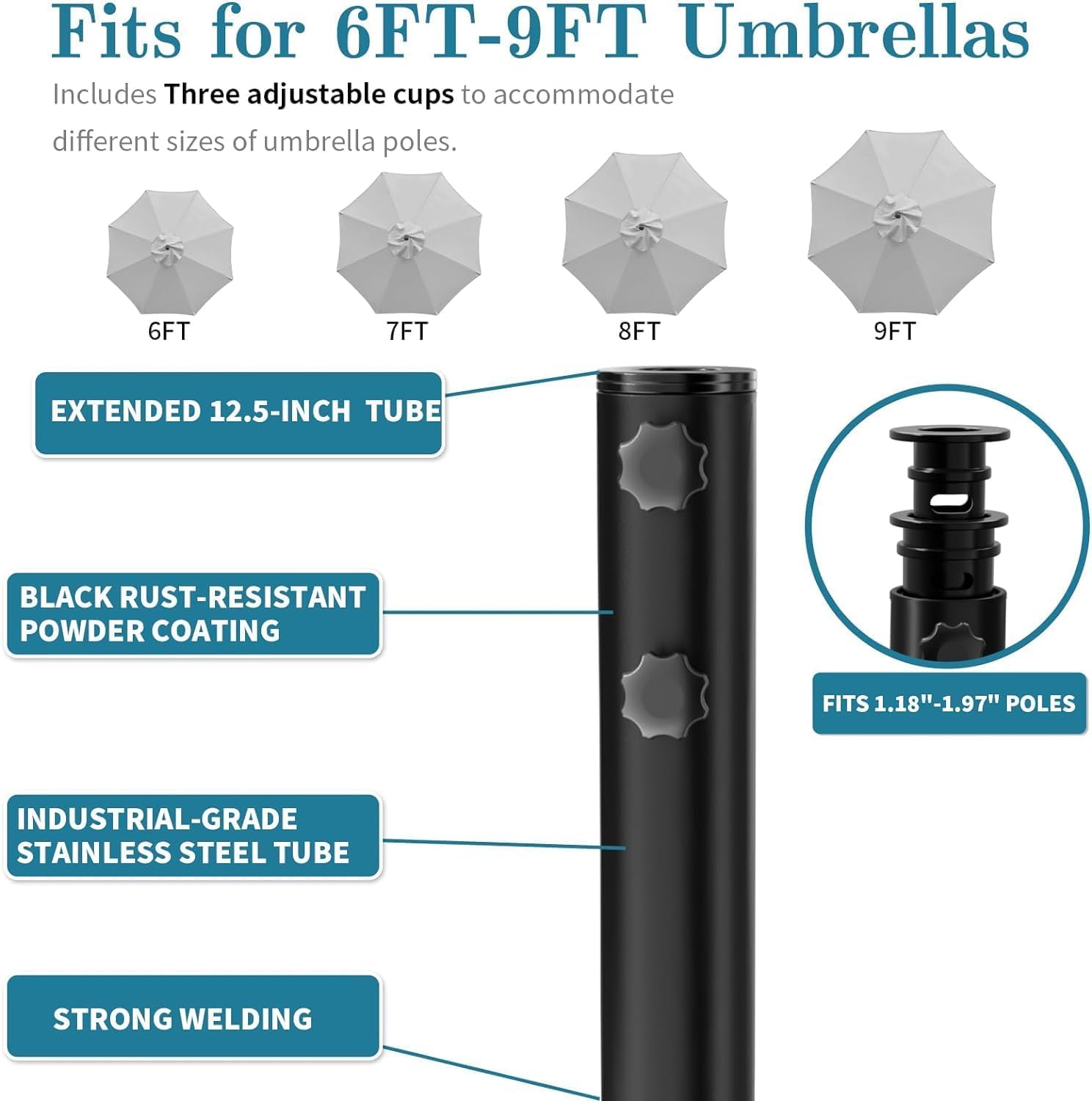 Umbrella Base,Heavy Duty Patio Umbrella Stand with 5 Wheels, Max 180lb Fillable Umbrella Holder Wind-Resistant, Mobile Square Market Stand for Outdoor, Deck, Lawn, Fits Most Sized Umbrellas (21 in)
