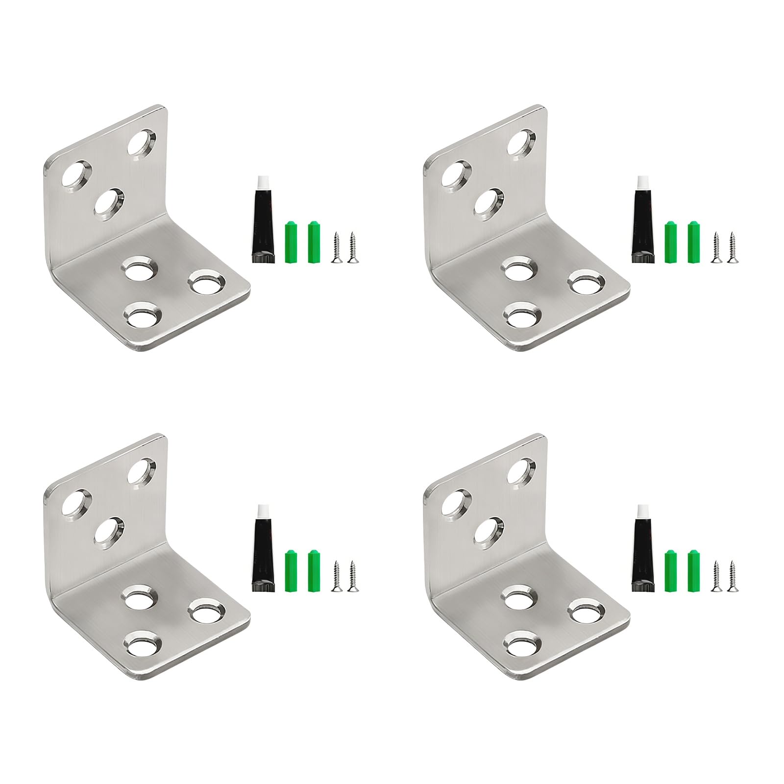 CUNZJIA 4Pcs Heavy Duty Stainless Steel Shelf Brackets L Shaped Corner Brace for Furniture Reinforcement and Wall Mounting
