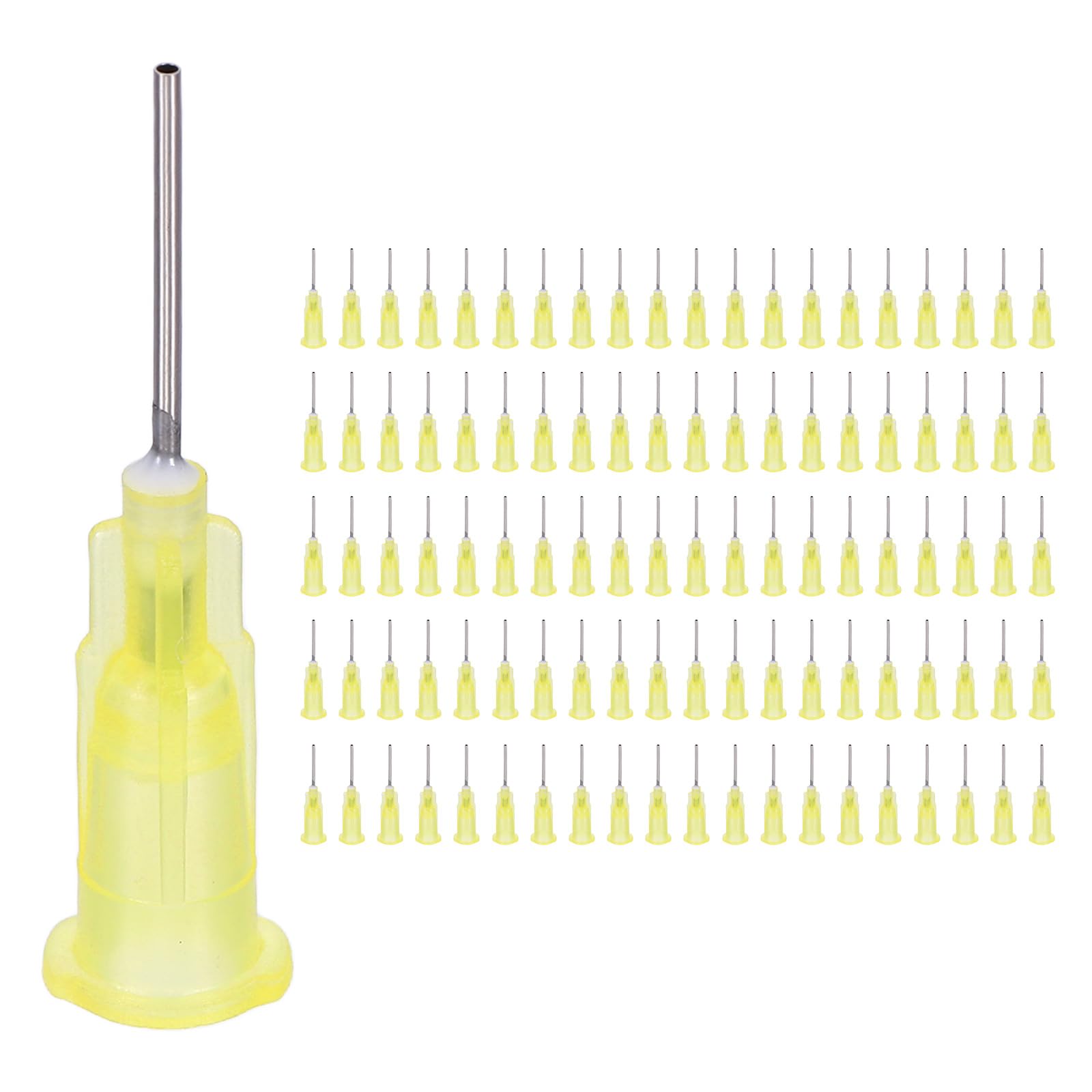 Blunt Tip Dispensing Needles, 100 Pcs 0.5 Inch 20G Glue Dispensing Stainless Steel Needle Tip Liquid Dispenser for Industrial Oil or Glue Applicator, Yellow