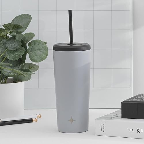 Vista 30 de JoyJolt Vaso aislado al vacío de 24 onzas con tapa y popote (2 de cada uno) vaso de acero inoxidable de doble pared al vacío, con forro de cobre