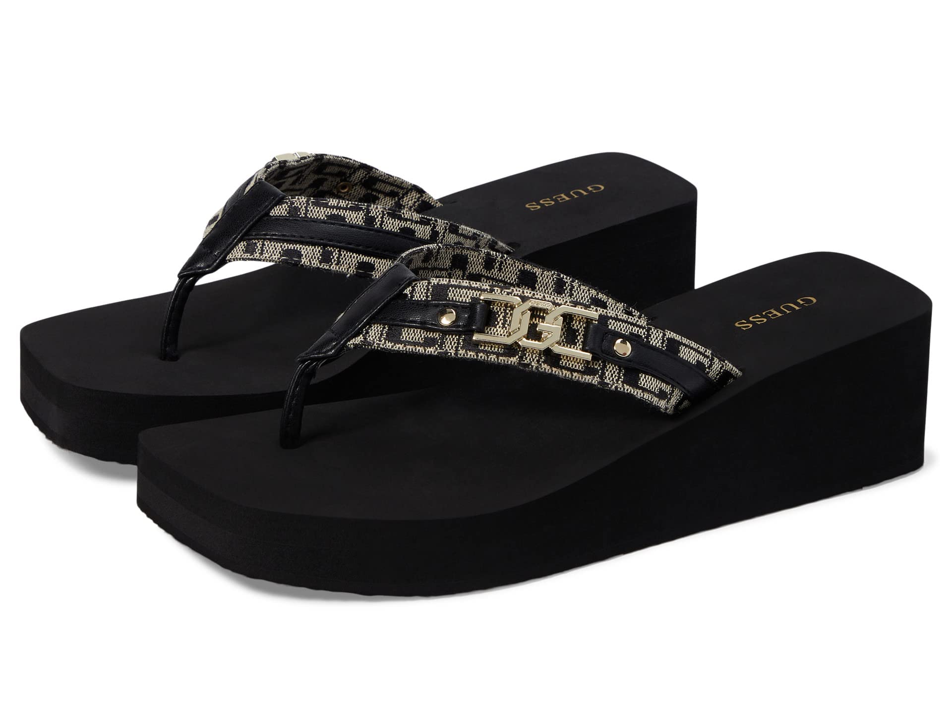 GUESS Women's Ediva Wedge Sandal, Black 001, 5.5 UK