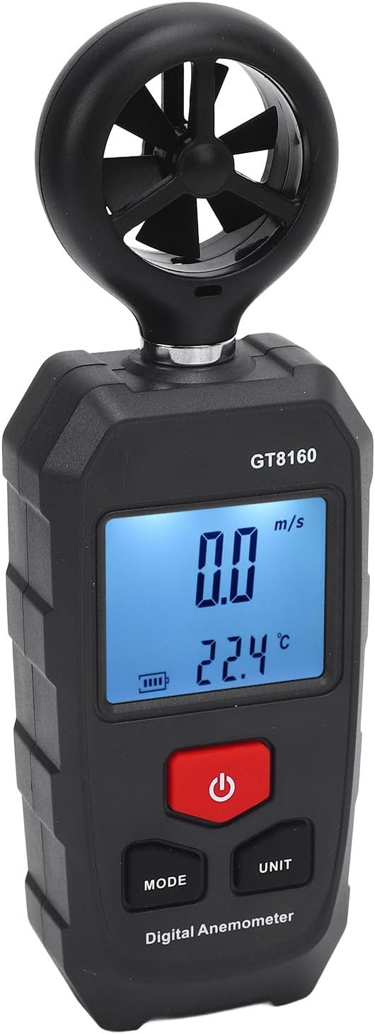 Zunate LCD Backlit Display Digital Wind Speed Tester Lightweight Wind Chill Meter for Kite Flying, 6 Units Temperature Sensor for Drone Flying (ABS)