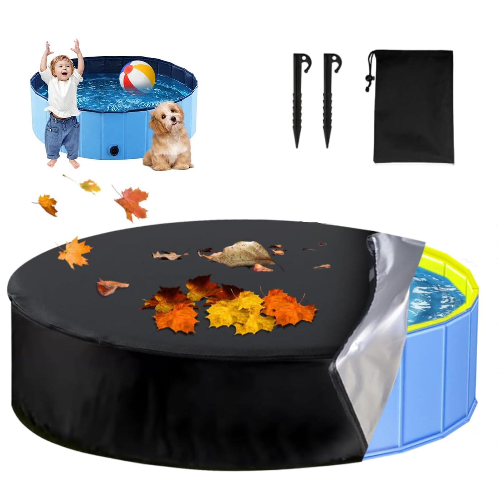 Round Swimming Pool Cover, 82x30cm UV Resistant Dog Pool Cover with Drawstring for Outdoor Protection, Dustproof Kids Paddling Pool Cover for Hot Tubs and Kids Inflatable Pools