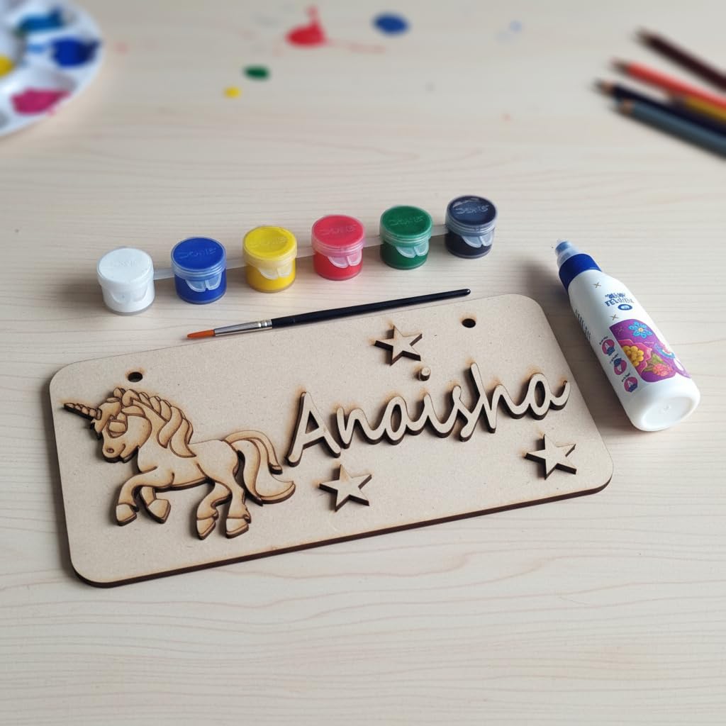 Varenyam Personalized Wooden Name Plate Painting Kit for Kids | DIY Name Plate Board | Creative Art & Craft Gift for Boys & Girls | Birthday Gifts, Return Gifts for Kids (A)-image-12