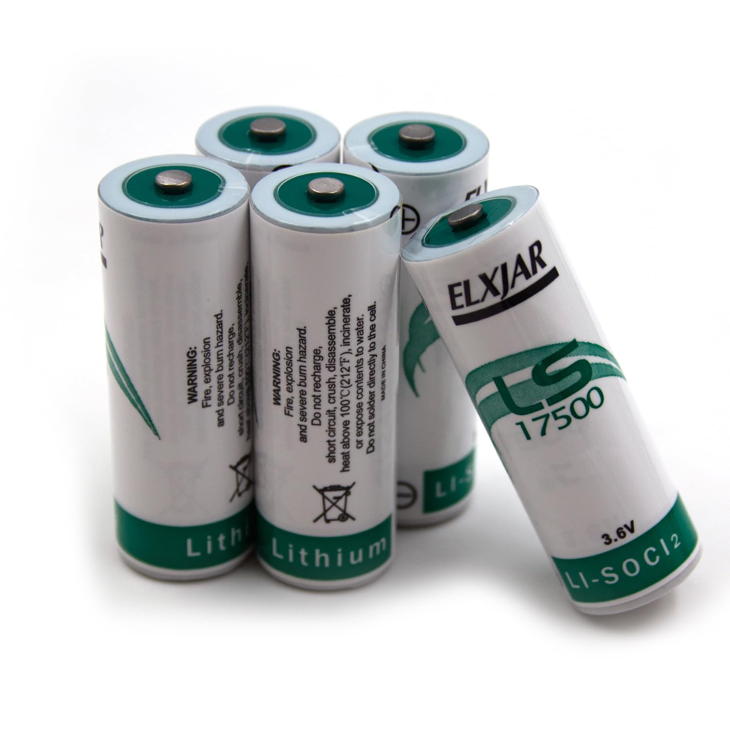 elxjar (5-Pack) 3.6V 3600mAh LS17500 Lithium Thionyl Chloride Battery, Replacement for SAFT LS17500, Emergency Backup, Smoke Alarms, AMR, Intrusion Sensors