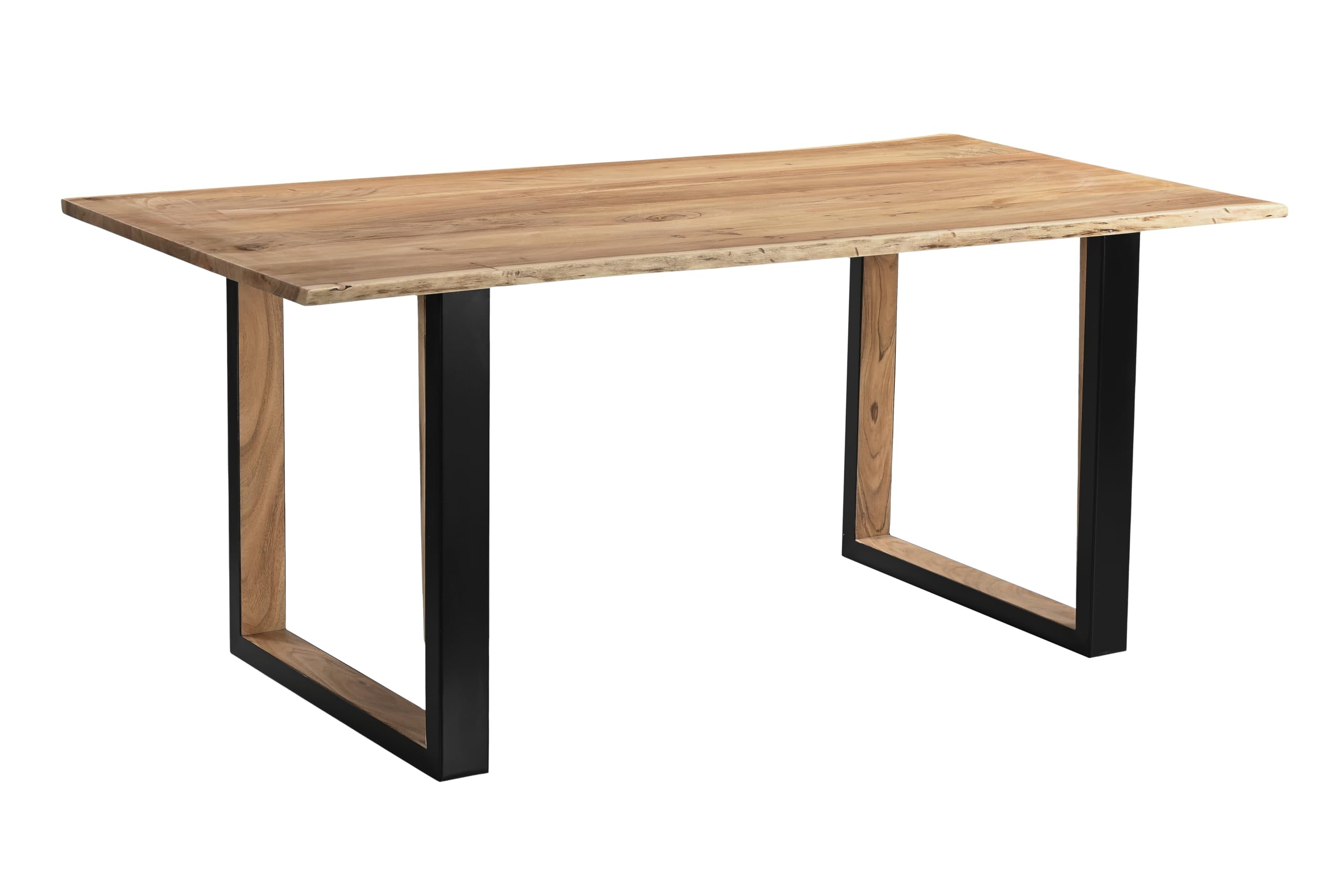 SAM Esstisch Brisbane 140x80 cm Akazie Natur Baumkante U Holz/schwarz | Baumkantentisch massiv, Akazienholz naturfarben, Holz-Inlet innen, Metallgestell, pflegeleichter Esszimmertisch