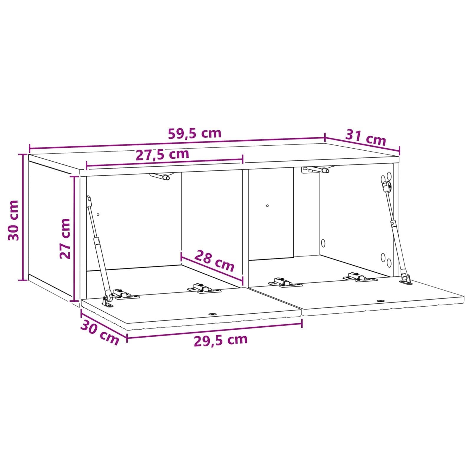 Gecheer Wandmontierter TV-Schrank 59,5 x 31 cm Geräucherte Eiche, Moderne TV Lowboard Fernsehschrank für Home-Cinema Gamerzimmer Wohnungen Büro898880