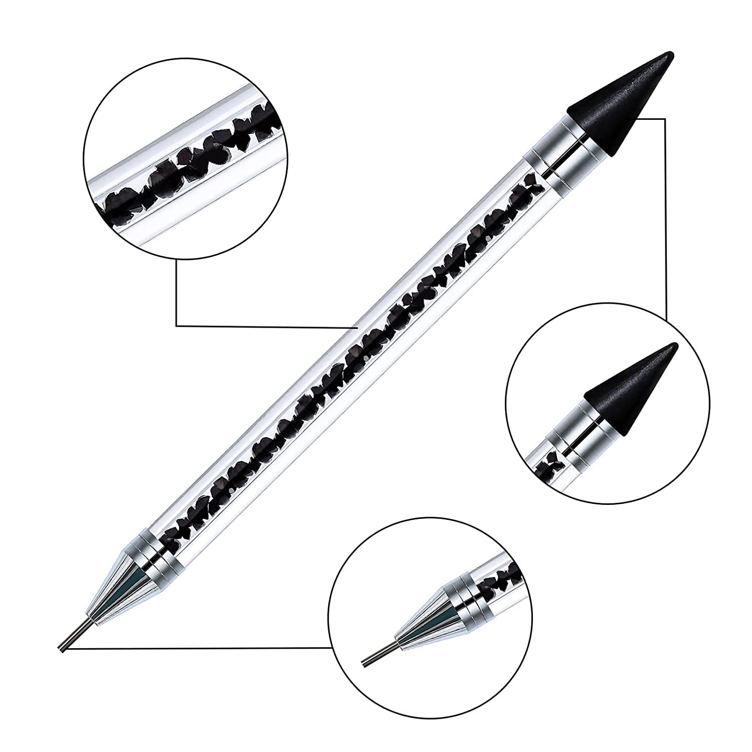 Gleevia Double-head Wax Nail Rhinestone Picker Pencil Diamond Acrylic Handle Self-Adhesive Nail Art Design Dotting Pen Beads Crystal Gem Pick Up Applicator Tool with Storage Case (Black) - Image 5 thumbnail