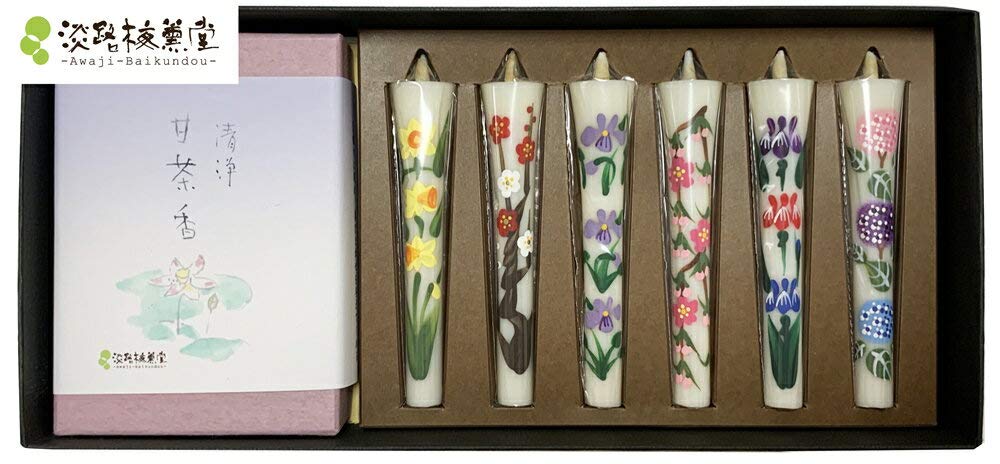 マナブ出品★花和ろうそくとミニ花ローソク3箱セット Amazon｜淡路梅薫堂の3号花ろうそくお線香セット 清浄甘茶香25g