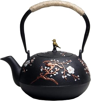 Cast Iron Teapot SECHUDO Teapot for Stovetop Safe Coated with Enameled Interior,Japanese Beautiful Tea Kettle with Stainless Steel Infuser for Loose Tea 40.6oz/1200ml