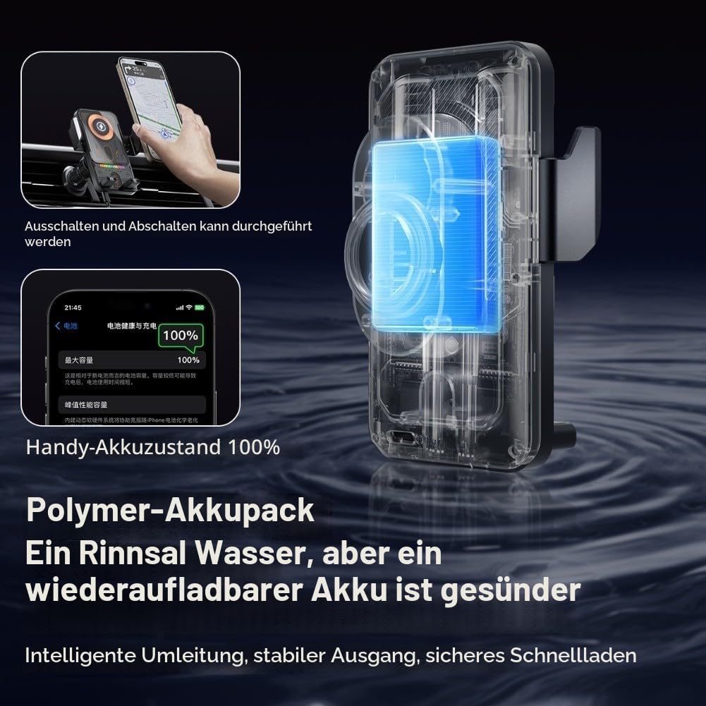 15W Fast Wireless Car Charger & Phone Holder, Handyhalterung Auto mit Ladefunktion, Induktive Ladestation Auto, Air Outlet Installation für iPhone für Samsung für Huawei für LG usw(Black)