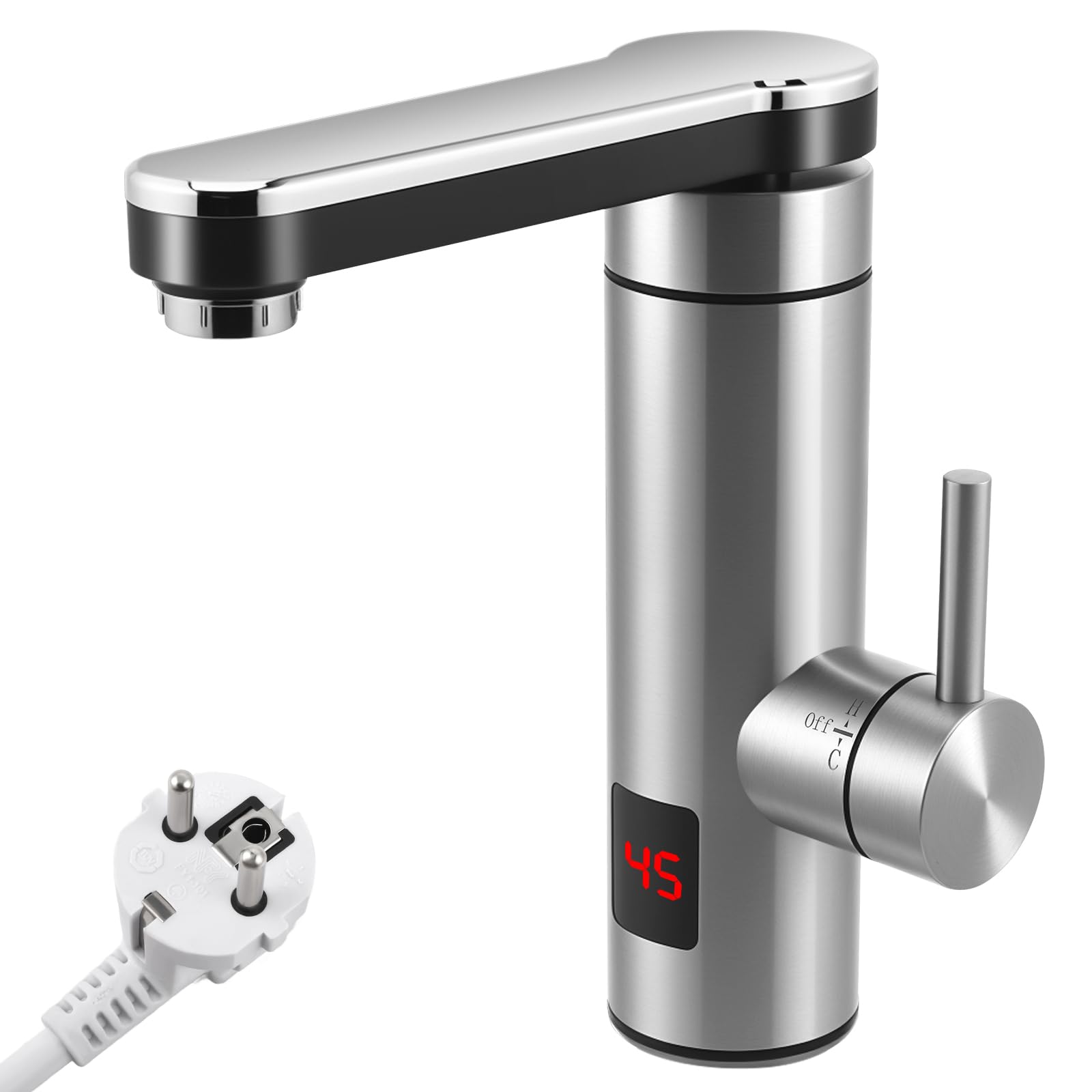 Robinet Chauffant Instantané Électrique 3300W, Robinet Chauffe-Eau avec Affichage LED Température, IPX4 Étanche pour Cuisine, Installation Facile (Alimentation 220V-240V)