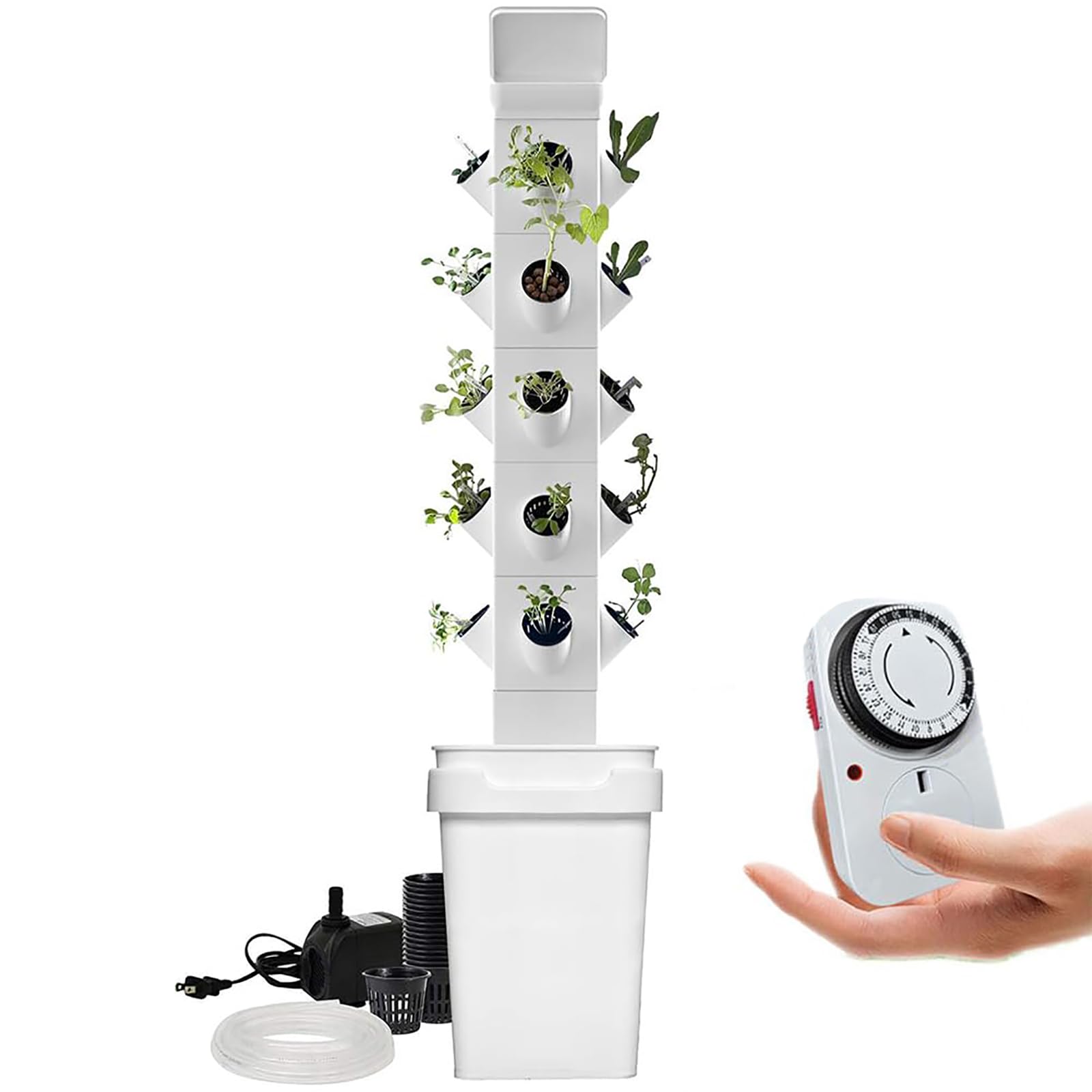 Sistema de Cultivo hidropónico de 24 cápsulas, Torre hidropónica Vertical, Jardinera Inteligente, Kit de germinación, Kit de Cultivo aeropónico con Bomba hidratante, Adaptador, macetas de re