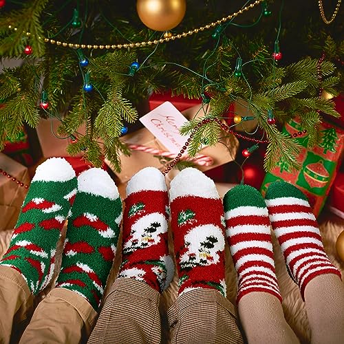 Image of Hoolerry 30 Pairs Christmas Fuzzy Socks in Bulk for Women Adult Men Gifts Fluffy Holiday Winter Socks Unisex Warm Crew Gifts