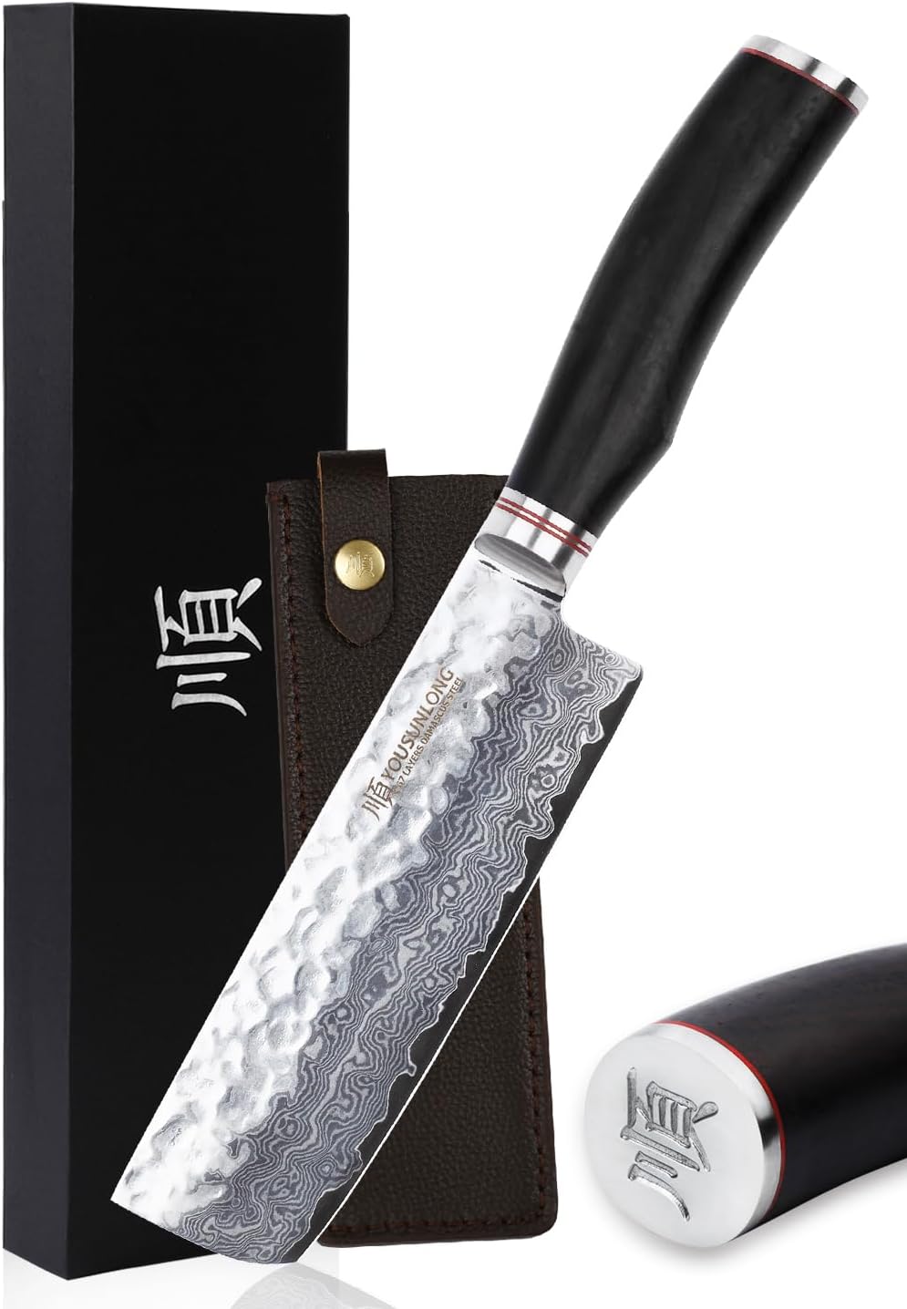 YOUSUNLONG Damascus Nakiri Vegetable Chef Knife 6.5 Inch - Japanese VG10 - Ebony Handle