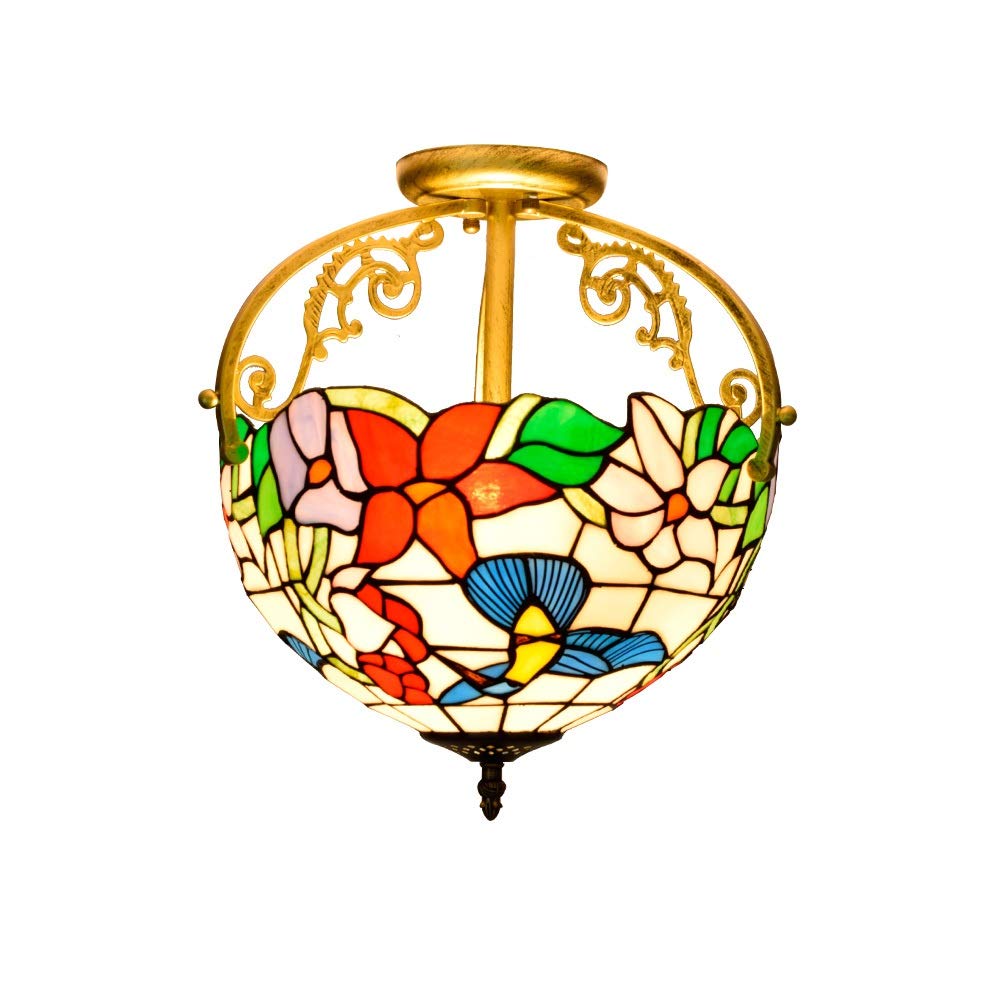 LYMSXAZOU Stained Glass Ceiling Lighting 30CM European Restaurant Bedroom Aisle Corridor lamp Bathroom Glazed Countryside Bird Light